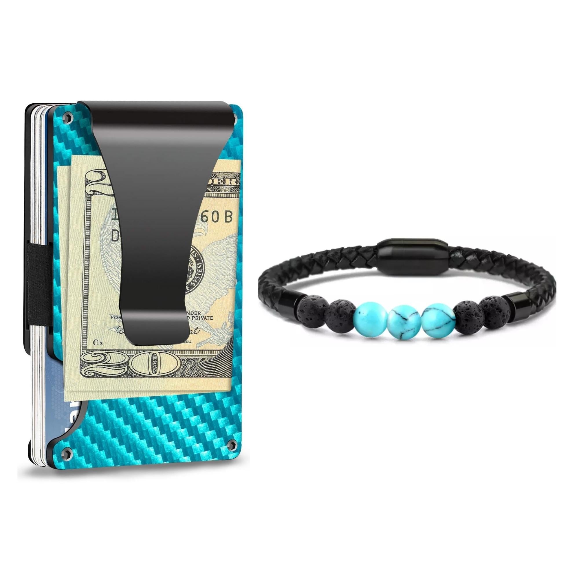 Money Clip Wallet with Healing Stone Leather Bracelet