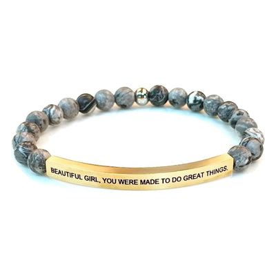 Inspirational Messages Engraved Stainless Steel Bar Beads Bracelets