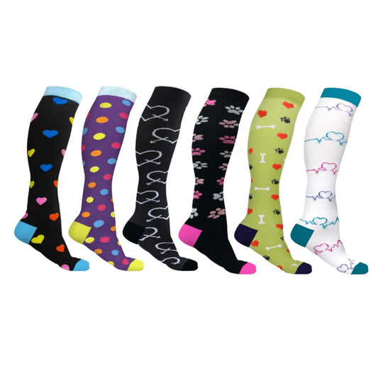 DCF Fun & Patterned Knee High Compression Socks (6-Pack)