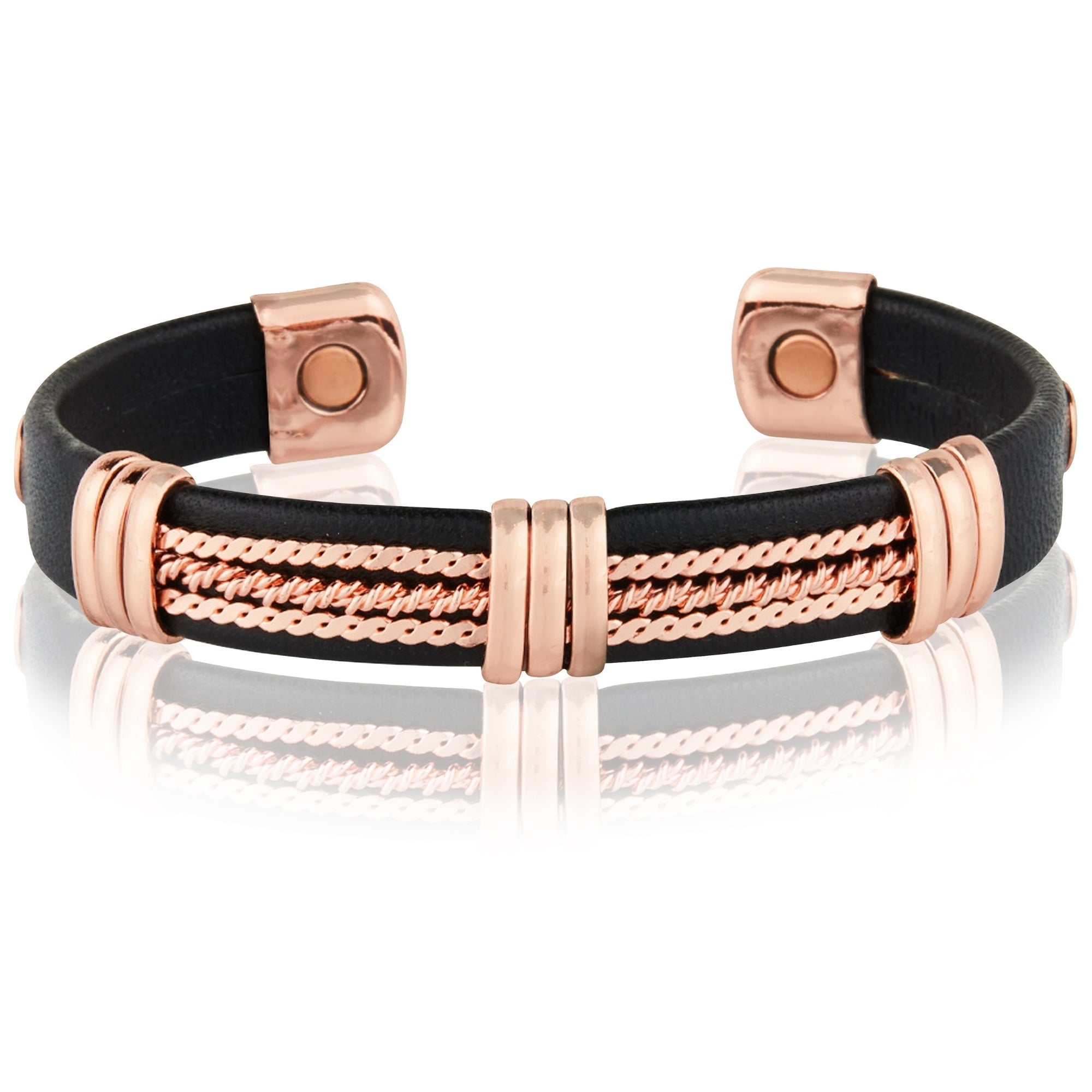 Copper and Leatherette Magnetic Bracelet