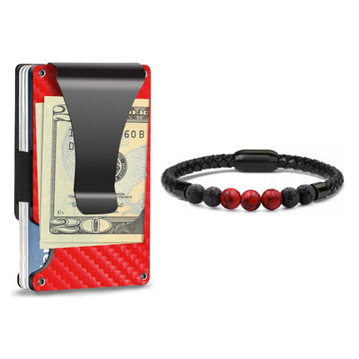 Money Clip Wallet with Healing Stone Leather Bracelet