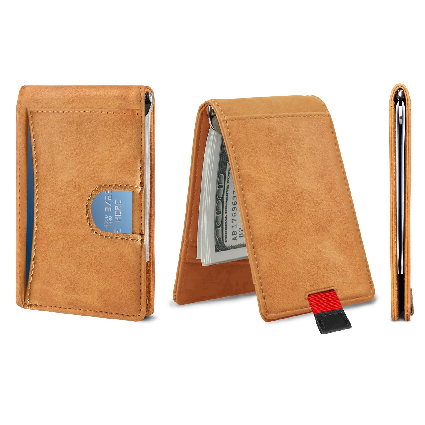 Ciana RFID Blocking Slim Bifold Leather Minimalist Front Pocket Wallets For Men with Money Clip
