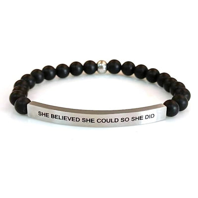 Inspirational Messages Engraved Stainless Steel Bar Beads Bracelets