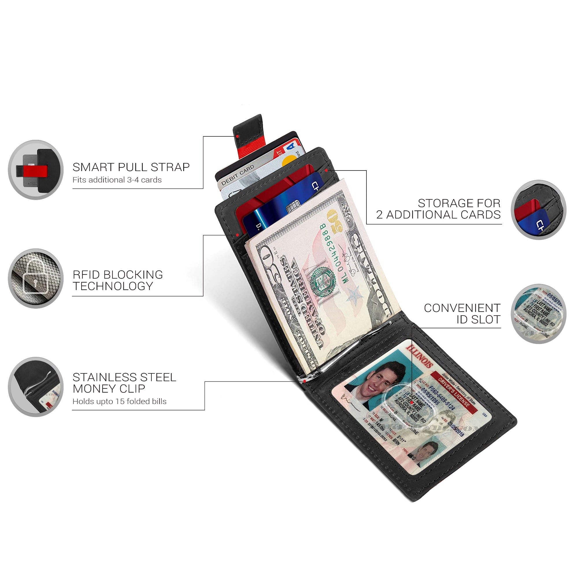 Ciana RFID Blocking Slim Bifold Leather Minimalist Front Pocket Wallets For Men with Money Clip