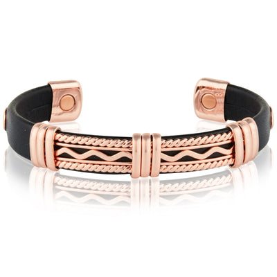 Copper and Leatherette Magnetic Bracelet